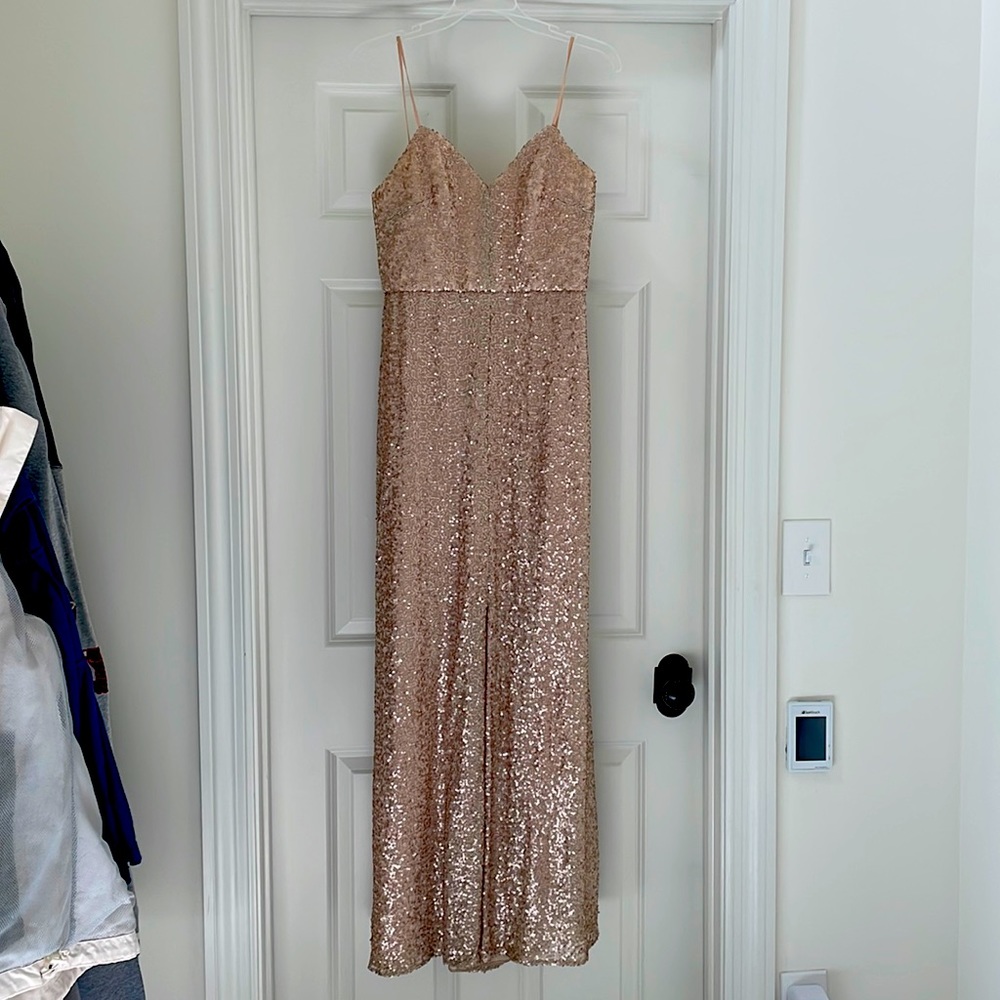 Amsale G882Q Samantha; Fabric: Sequin; Color: Rosegold size 6